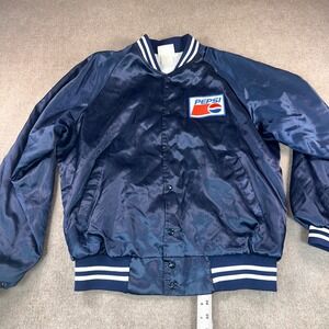 Vintage Hartwell Pepsi Bomber Jacket Navy Blue Satin Made in USA Mens XL